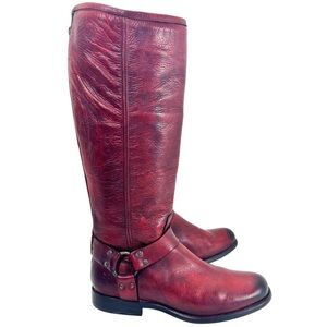 Frye Blunt Red Philipp Harness Heeled Boots